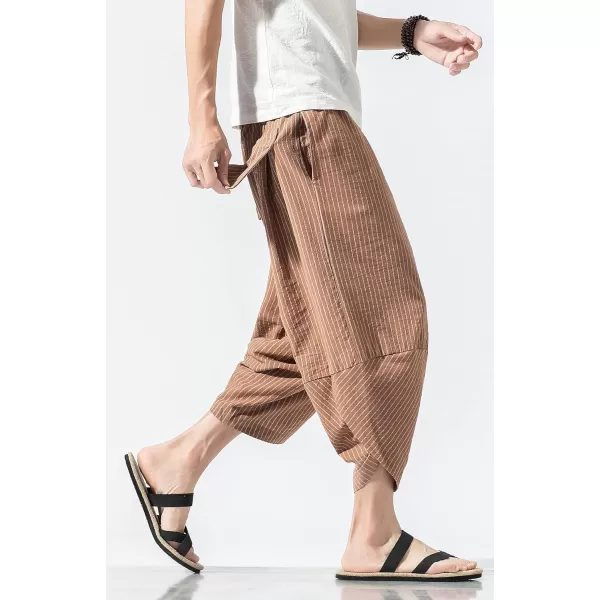 CHARTOU Men's Baggy Drawstring Waist Stripes Wide-Leg Lightweight Harem Beach Capri Pants