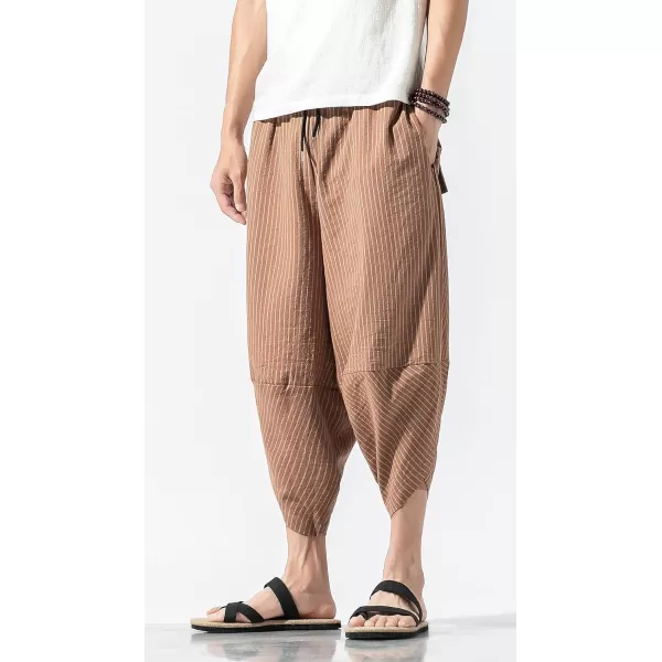 CHARTOU Men's Baggy Drawstring Waist Stripes Wide-Leg Lightweight Harem Beach Capri Pants