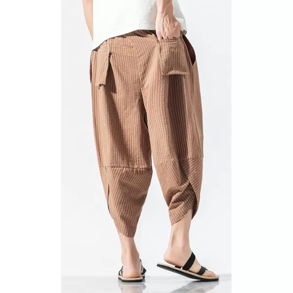 CHARTOU Men's Baggy Drawstring Waist Stripes Wide-Leg Lightweight Harem Beach Capri Pants