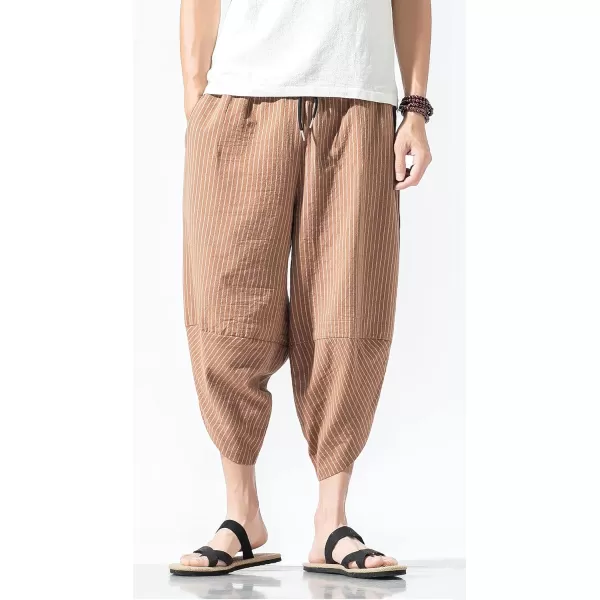 CHARTOU Men's Baggy Drawstring Waist Stripes Wide-Leg Lightweight Harem Beach Capri Pants