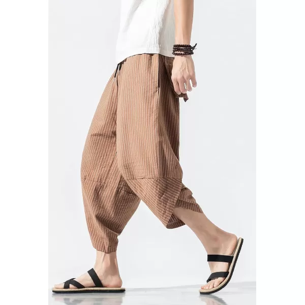 CHARTOU Men's Baggy Drawstring Waist Stripes Wide-Leg Lightweight Harem Beach Capri Pants