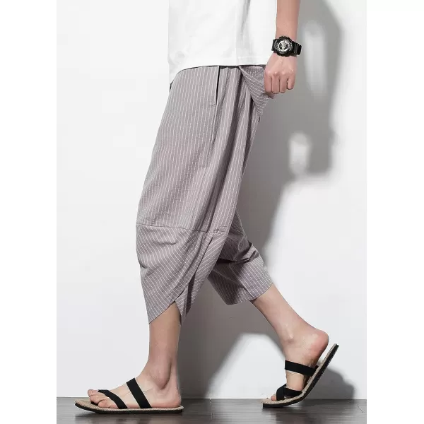 CHARTOU Men's Baggy Drawstring Waist Stripes Wide-Leg Lightweight Harem Beach Capri Pants