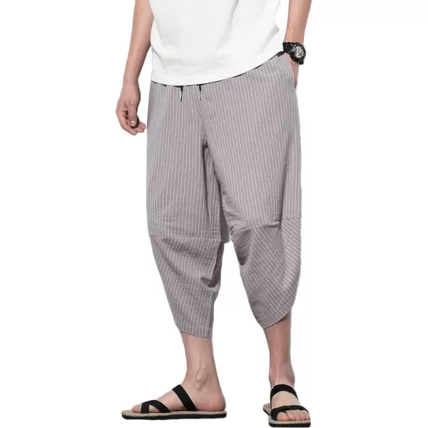 CHARTOU Men's Baggy Drawstring Waist Stripes Wide-Leg Lightweight Harem Beach Capri Pants