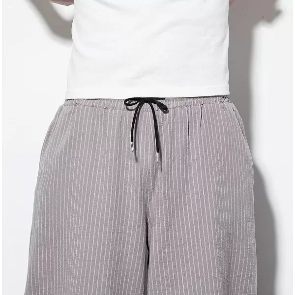 CHARTOU Men's Baggy Drawstring Waist Stripes Wide-Leg Lightweight Harem Beach Capri Pants