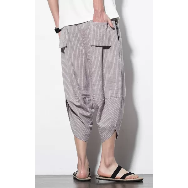 CHARTOU Men's Baggy Drawstring Waist Stripes Wide-Leg Lightweight Harem Beach Capri Pants