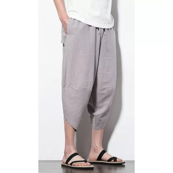 CHARTOU Men's Baggy Drawstring Waist Stripes Wide-Leg Lightweight Harem Beach Capri Pants