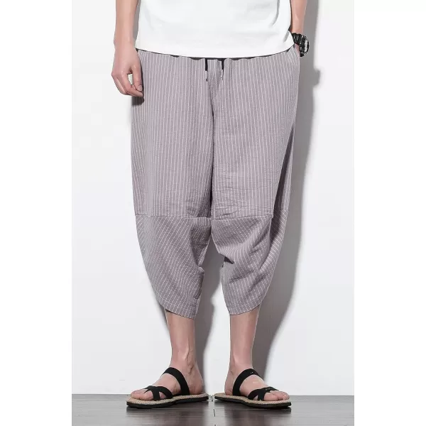 CHARTOU Men's Baggy Drawstring Waist Stripes Wide-Leg Lightweight Harem Beach Capri Pants