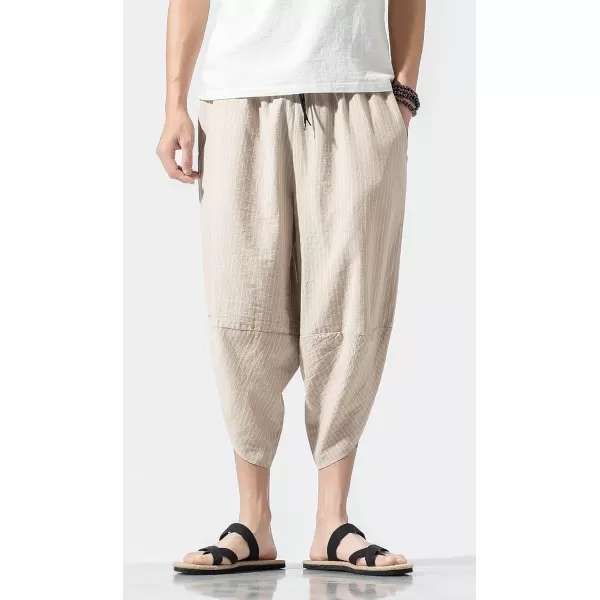 CHARTOU Men's Baggy Drawstring Waist Stripes Wide-Leg Lightweight Harem Beach Capri Pants