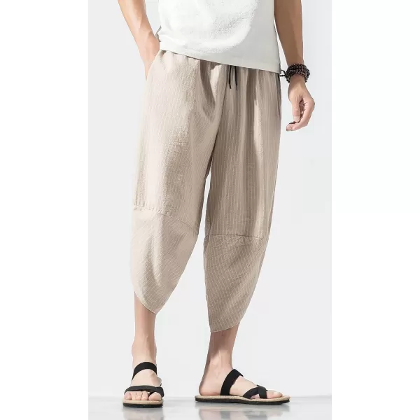 CHARTOU Men's Baggy Drawstring Waist Stripes Wide-Leg Lightweight Harem Beach Capri Pants