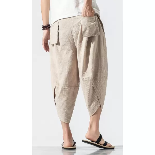 CHARTOU Men's Baggy Drawstring Waist Stripes Wide-Leg Lightweight Harem Beach Capri Pants