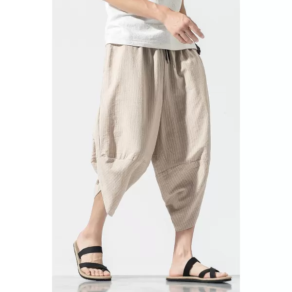 CHARTOU Men's Baggy Drawstring Waist Stripes Wide-Leg Lightweight Harem Beach Capri Pants