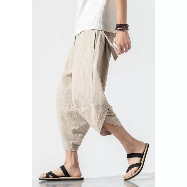 CHARTOU Men's Baggy Drawstring Waist Stripes Wide-Leg Lightweight Harem Beach Capri Pants