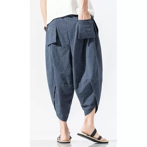 CHARTOU Men's Baggy Drawstring Waist Stripes Wide-Leg Lightweight Harem Beach Capri Pants