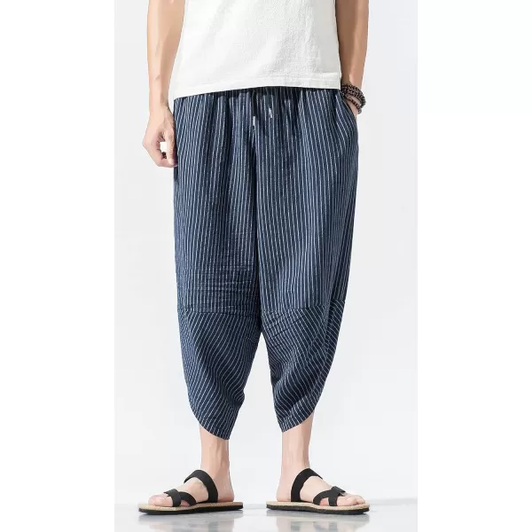 CHARTOU Men's Baggy Drawstring Waist Stripes Wide-Leg Lightweight Harem Beach Capri Pants