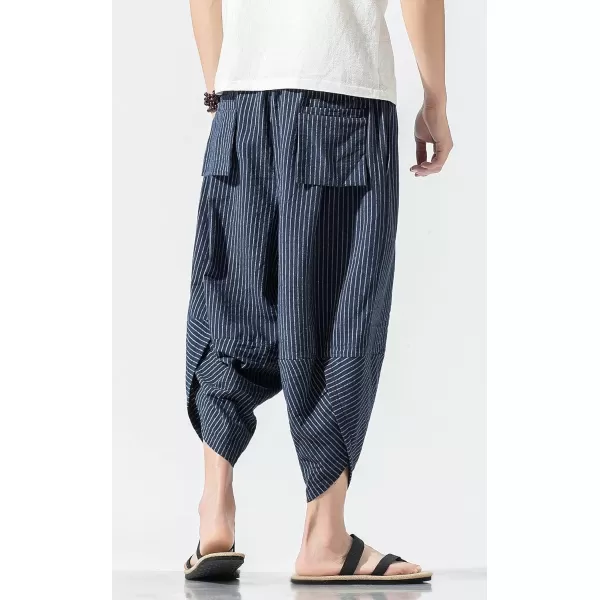 CHARTOU Men's Baggy Drawstring Waist Stripes Wide-Leg Lightweight Harem Beach Capri Pants