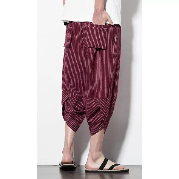CHARTOU Men's Baggy Drawstring Waist Stripes Wide-Leg Lightweight Harem Beach Capri Pants