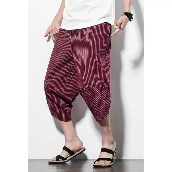 CHARTOU Men's Baggy Drawstring Waist Stripes Wide-Leg Lightweight Harem Beach Capri Pants