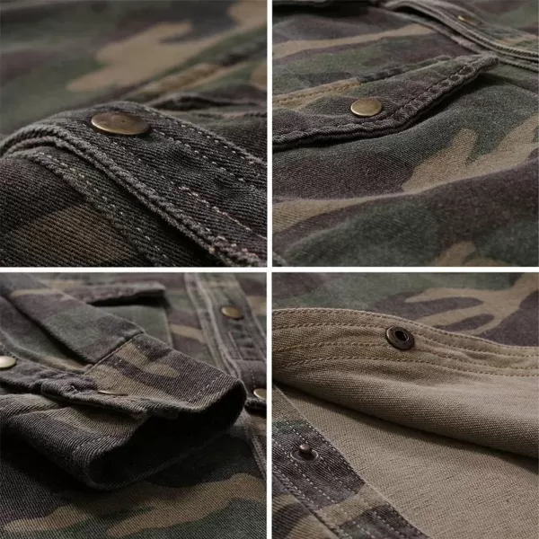 CHARTOU Men's Camo Button Denim Shirt Military Long Sleeve Outdoor Cargo Shirt with Pockets