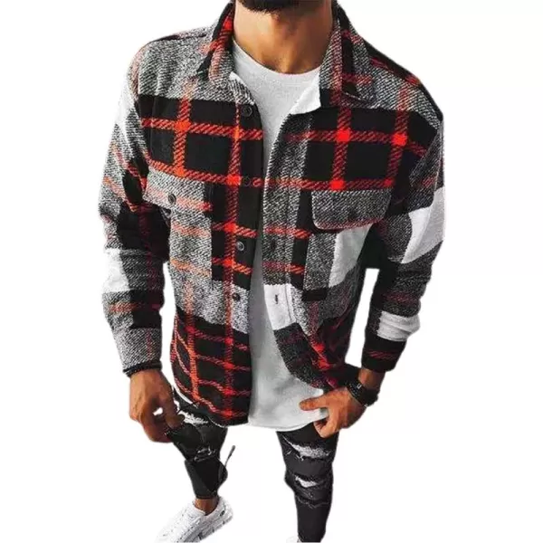 CHARTOU Men's Chic Spread Collar Wool Blend Button Up Plaid Midi Shacket Tops