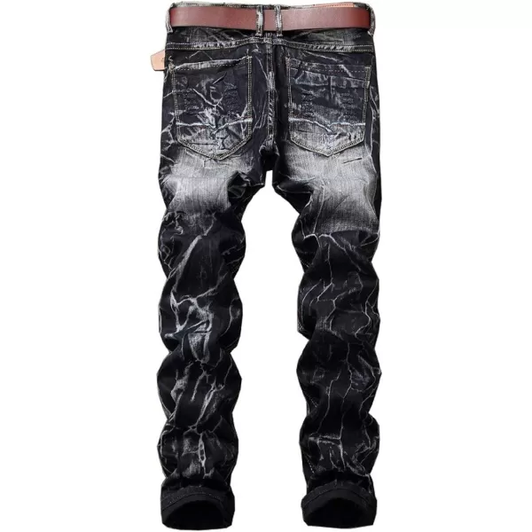 CHARTOU Men's Designer Western Gold/Silver Slim Skinny Moto Jeans Biker Denim Pants