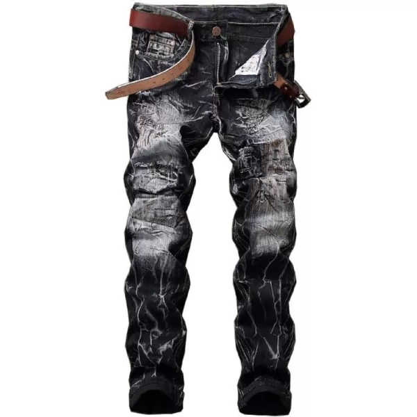 CHARTOU Men's Designer Western Gold/Silver Slim Skinny Moto Jeans Biker Denim Pants