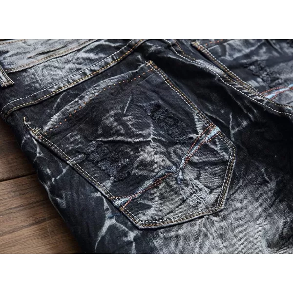CHARTOU Men's Designer Western Gold/Silver Slim Skinny Moto Jeans Biker Denim Pants