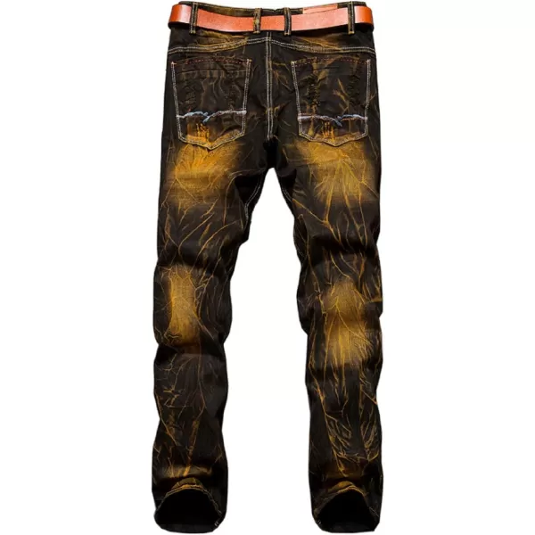 CHARTOU Men's Designer Western Gold/Silver Slim Skinny Moto Jeans Biker Denim Pants