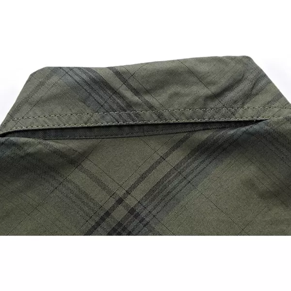 CHARTOU Mens Essential Button-Up Spread Collar Short-Sleeve Plaid Military Tactical Work Shirts