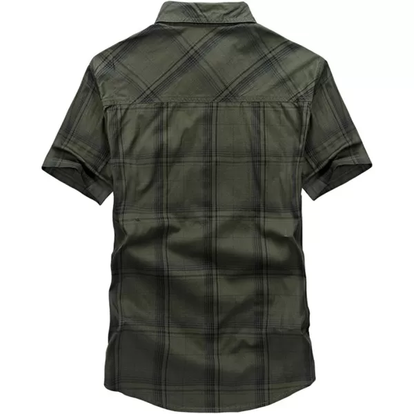 CHARTOU Mens Essential Button-Up Spread Collar Short-Sleeve Plaid Military Tactical Work Shirts
