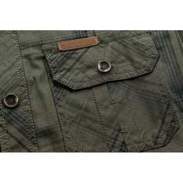 CHARTOU Mens Essential Button-Up Spread Collar Short-Sleeve Plaid Military Tactical Work Shirts