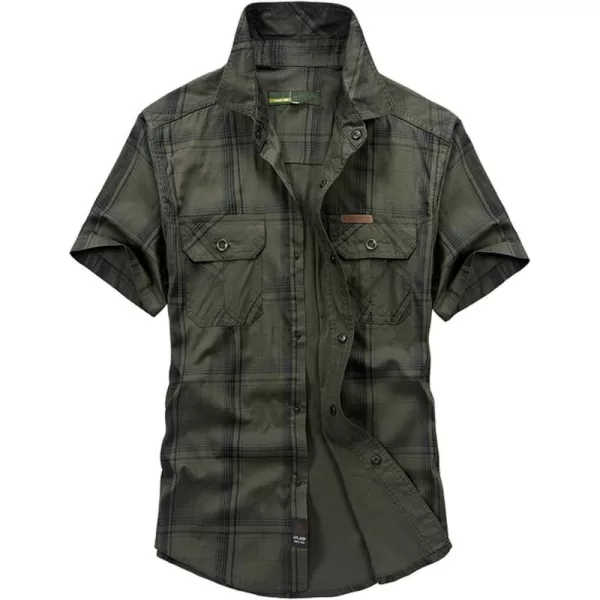 CHARTOU Mens Essential Button-Up Spread Collar Short-Sleeve Plaid Military Tactical Work Shirts