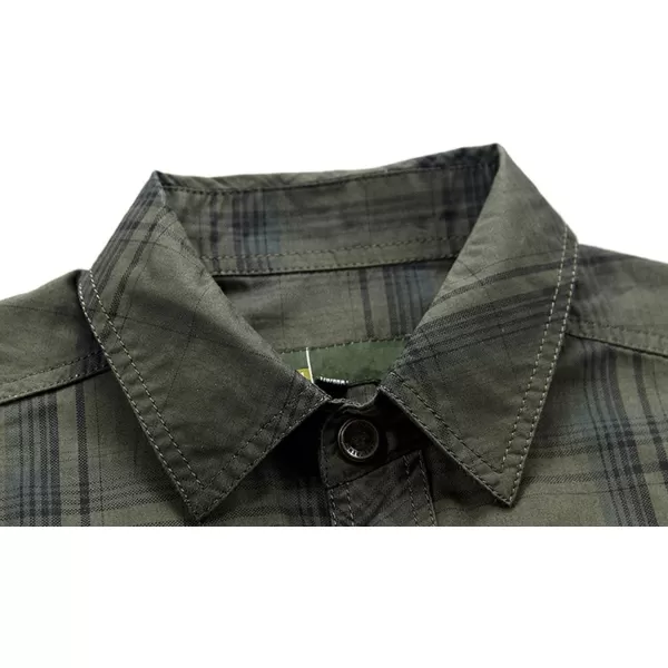 CHARTOU Mens Essential Button-Up Spread Collar Short-Sleeve Plaid Military Tactical Work Shirts