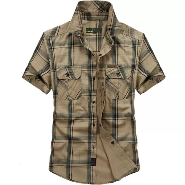 CHARTOU Mens Essential Button-Up Spread Collar Short-Sleeve Plaid Military Tactical Work Shirts