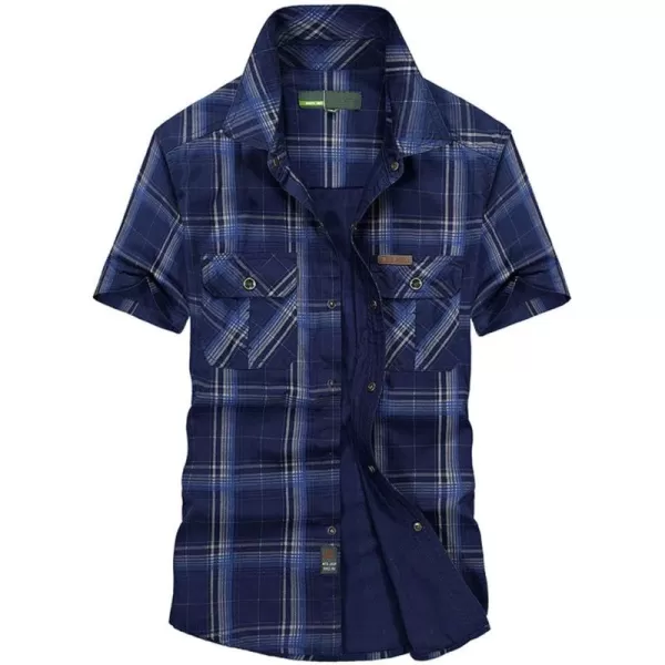 CHARTOU Mens Essential Button-Up Spread Collar Short-Sleeve Plaid Military Tactical Work Shirts