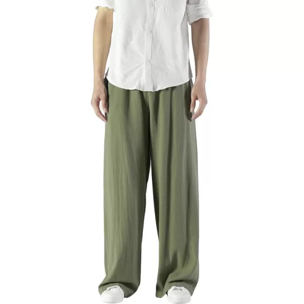 CHARTOU Men's Lightweight Mid-Rise Wide Leg Cotton Linen Loose Fit Comfy Beach Pants