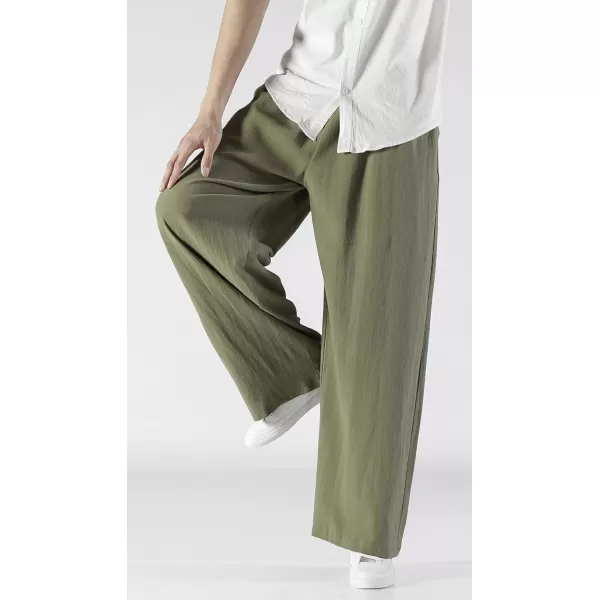 CHARTOU Men's Lightweight Mid-Rise Wide Leg Cotton Linen Loose Fit Comfy Beach Pants