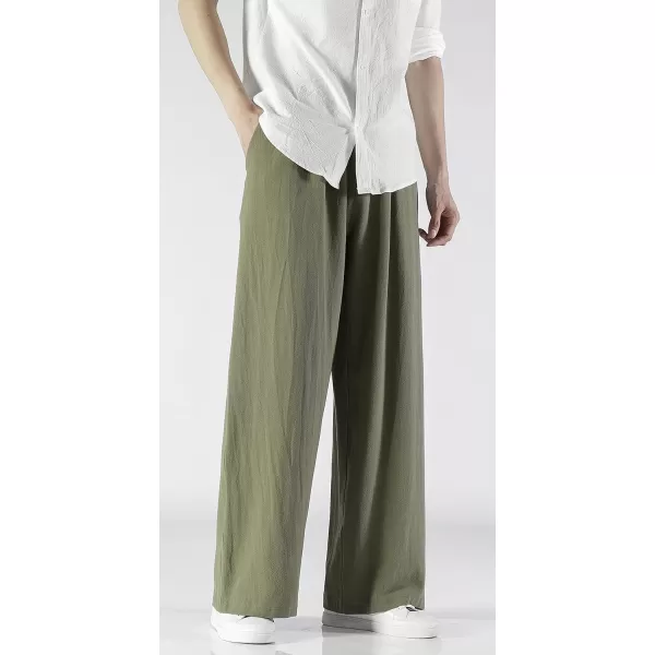 CHARTOU Men's Lightweight Mid-Rise Wide Leg Cotton Linen Loose Fit Comfy Beach Pants