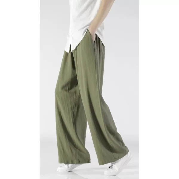 CHARTOU Men's Lightweight Mid-Rise Wide Leg Cotton Linen Loose Fit Comfy Beach Pants