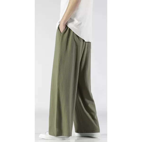 CHARTOU Men's Lightweight Mid-Rise Wide Leg Cotton Linen Loose Fit Comfy Beach Pants