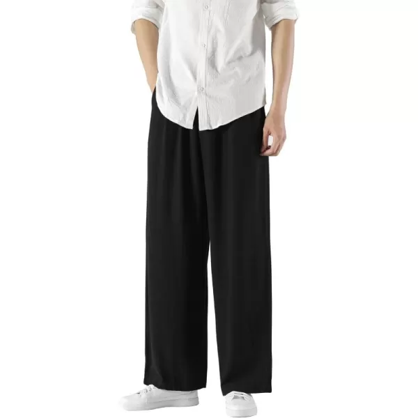 CHARTOU Men's Lightweight Mid-Rise Wide Leg Cotton Linen Loose Fit Comfy Beach Pants