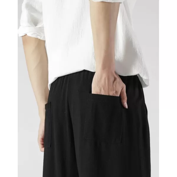 CHARTOU Men's Lightweight Mid-Rise Wide Leg Cotton Linen Loose Fit Comfy Beach Pants