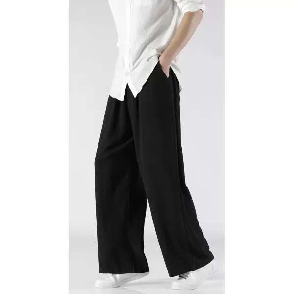CHARTOU Men's Lightweight Mid-Rise Wide Leg Cotton Linen Loose Fit Comfy Beach Pants