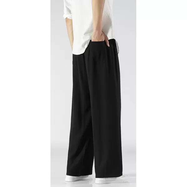 CHARTOU Men's Lightweight Mid-Rise Wide Leg Cotton Linen Loose Fit Comfy Beach Pants