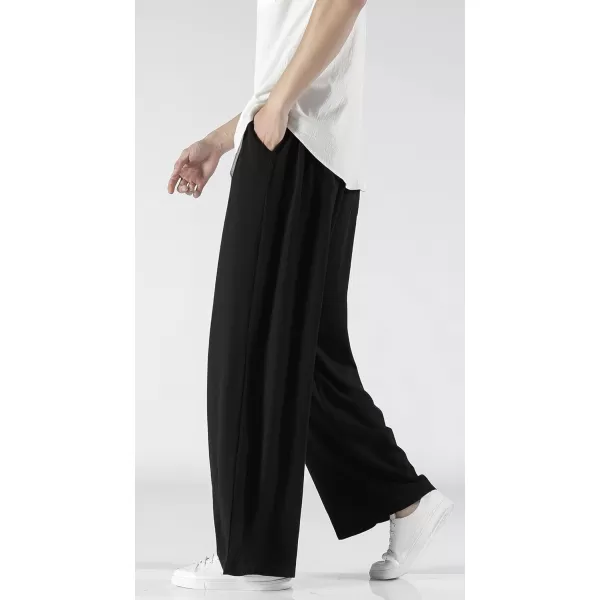 CHARTOU Men's Lightweight Mid-Rise Wide Leg Cotton Linen Loose Fit Comfy Beach Pants