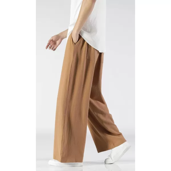 CHARTOU Men's Lightweight Mid-Rise Wide Leg Cotton Linen Loose Fit Comfy Beach Pants