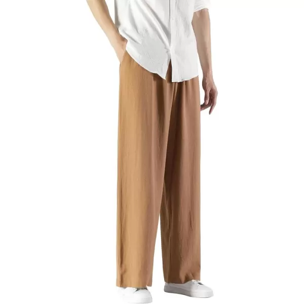 CHARTOU Men's Lightweight Mid-Rise Wide Leg Cotton Linen Loose Fit Comfy Beach Pants