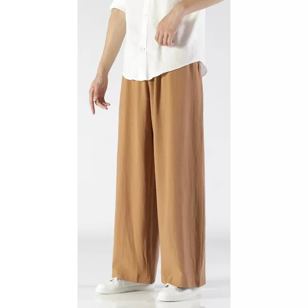 CHARTOU Men's Lightweight Mid-Rise Wide Leg Cotton Linen Loose Fit Comfy Beach Pants
