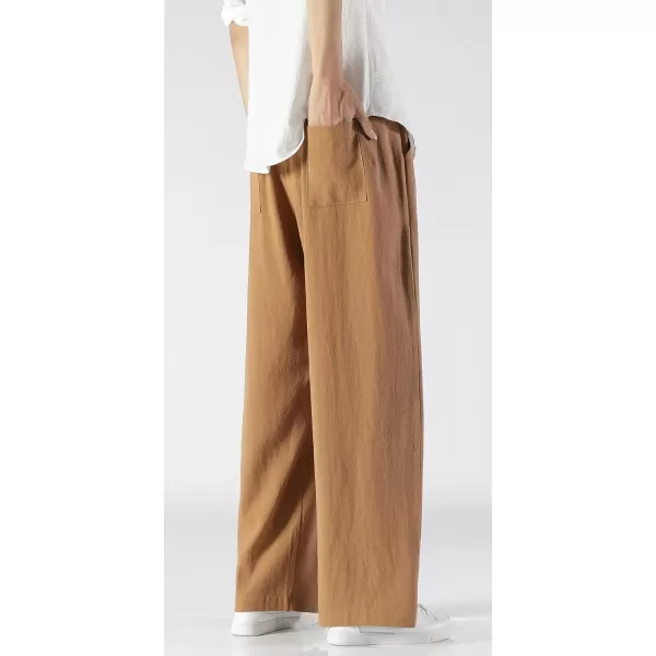 CHARTOU Men's Lightweight Mid-Rise Wide Leg Cotton Linen Loose Fit Comfy Beach Pants