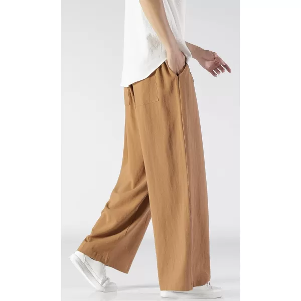 CHARTOU Men's Lightweight Mid-Rise Wide Leg Cotton Linen Loose Fit Comfy Beach Pants