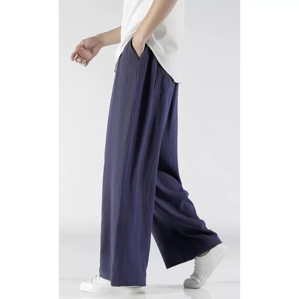 CHARTOU Men's Lightweight Mid-Rise Wide Leg Cotton Linen Loose Fit Comfy Beach Pants